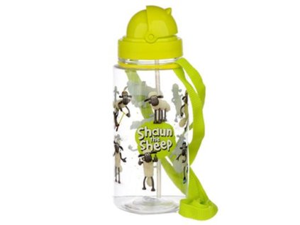 láhev 0,45l Ovečka SHAUN, brčko, víčko, dětská, d7x23cm závěs, plast