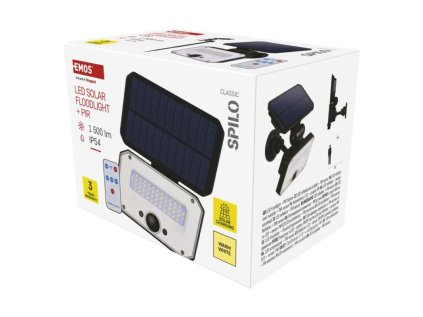 Solární LED reflektor SPILO s pohybovým čidlem, černý, teplá bílá