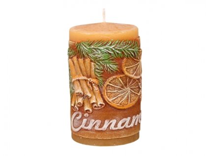 Svíčka CINNAMON VÁLEC zdobená vyřezávaná vonná d6x10cm