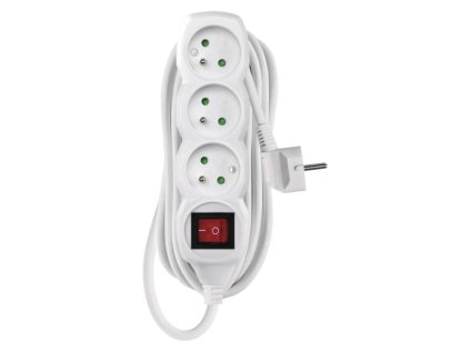 Prodlužovací kabel 5 m / 3 zásuvky / s vypínačem / bílý / PVC / 1,5 mm2