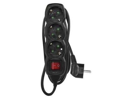 Prodlužovací kabel 1,5 m / 3 zásuvky / s vypínačem / černý / PVC / 1,5 mm2