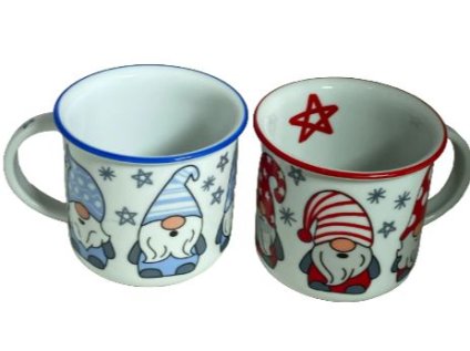 hrnek 250ml TINA - SKŘÍTEK ČERVENÝ, MODRÝ vánoční, čes.porcelán