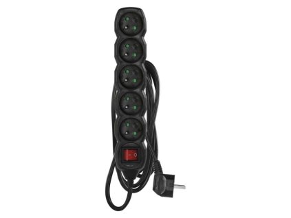 Prodlužovací kabel 3 m / 5 zásuvek / s vypínačem / černý / PVC / 1 mm2