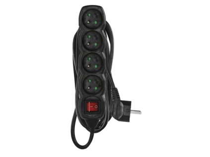 Prodlužovací kabel 5 m / 4 zásuvky / s vypínačem / černý / PVC / 1,5 mm2
