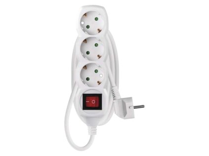 Prodlužovací kabel 1,5 m / 3 zásuvky / s vypínačem / bílý / PVC / 1 mm2