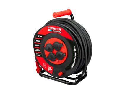 Kabel prodlužovací na bubnu venkovní FESTA INDUSTRY 3x2.5mm 50m 230V max 3680W 4 zásuvky guma-neopren IP44