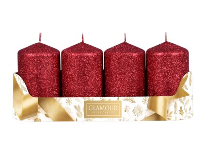 Svíčka adventní glitrovaná d5x8cm 4ks