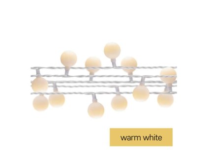 LED světelný cherry řetěz – kuličky 2,5 cm, 4 m, venkovní i vnitřní, teplá bílá, časovač