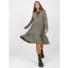 Mikinové volánové šaty s lesklými šňůrkami - khaki