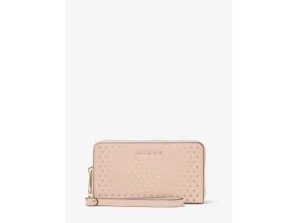 MICHAEL KORS Jet Set Perforated Leather Smartphone Wristlet Pink
