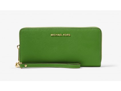 MICHAEL KORS  JET SET TRAVEL LEATHER CONTINENTAL WRISTLET zelená