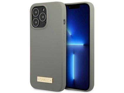 Guess GUHMP13XSPLG Apple iPhone 13 Pro Max grey hard case Silicone Logo Plate MagSafe