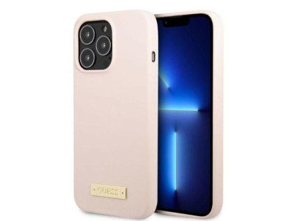 Guess GUHMP13XSPLP Apple iPhone 13 Pro Max pink hard case Silicone Logo Plate MagSafe