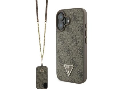 Guess GUHCP16SP4TDSCPW Apple iPhone 16 hardcase Leather Metal Logo Strass Crossbody brown