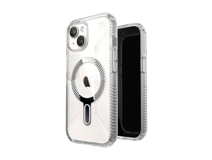 Speck Presidio Perfect-Clear Grip ClickLock MagSafe Apple iPhone 15 (Clear/Chrome Finish/Serene Silver)