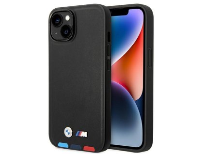 BMW BMHMP14M22PTDK Apple iPhone 14 Plus / 15 Plus black Leather Stamp Tricolor Magsafe
