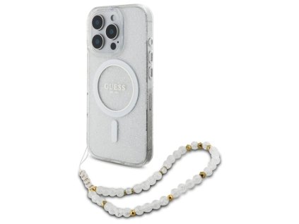 Guess GUHMP16LHGCRELST Apple iPhone 16 Pro hardcase IML Glitter With Pearl Strap MagSafe transparent