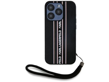 Karl Lagerfeld Saffiano Athleisure Stripes Cord  Apple iPhone 15 Pro Max czarno-rose
