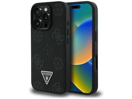 Guess Grained Hot Stamp Peony Triangle Logo MagSafe  Apple iPhone 16 Pro black