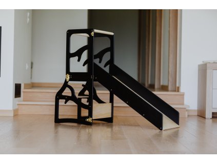 Multifunkční učící věž 3v1 se skluzavkou Tree Černá/Přírodní