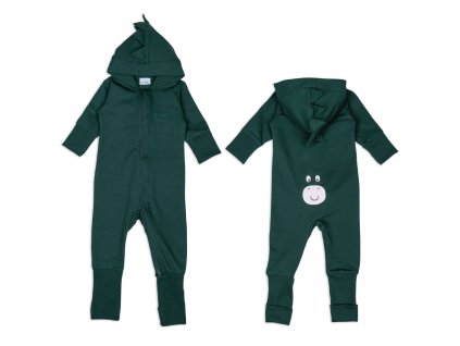 Moniel Dětský rostoucí teplákový overal Dinosaur Basic Dark Green