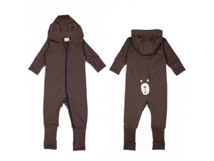 Moniel Dětský rostoucí teplákový overal Medvěd Basic Chocolate
