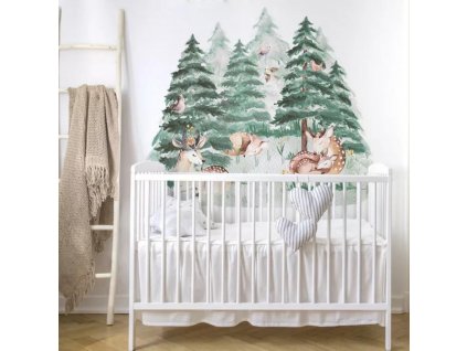 Samolepka na zeď do dětského pokoje Les a jelení rodina