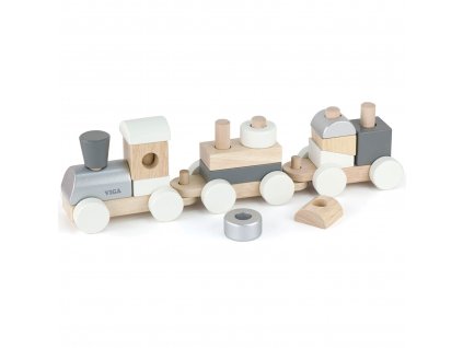 Dřevěný vláček s tažnými vagóny Viga Toys + Klocki