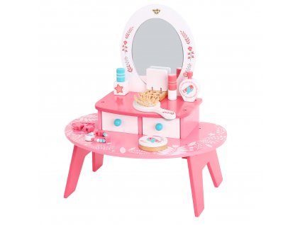 Růžový dřevěný kosmetický toaletní stolek se zrcadlem Tooky