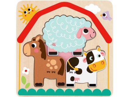 Dřevěné vícevrstvé puzzle Zvířátka na farmě Tooky