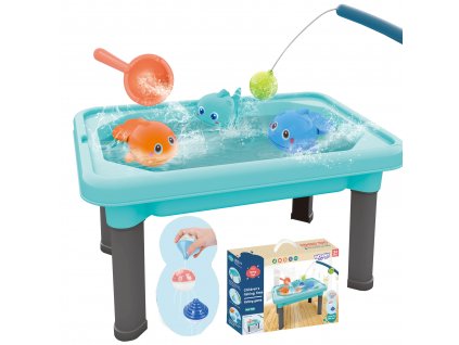 Stůl na hraní 3v1 pro hraní s vodou a pískem Rybaření Woopie 9 ks
