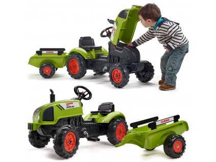 Šlapací traktor s přívěsem a otevírací kapotou Claas Falk od 2 let
