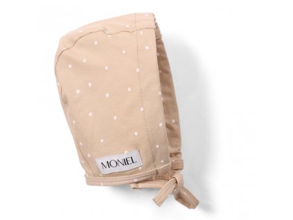 Moniel Dětská rostoucí zavazovací čepice Dots béžová