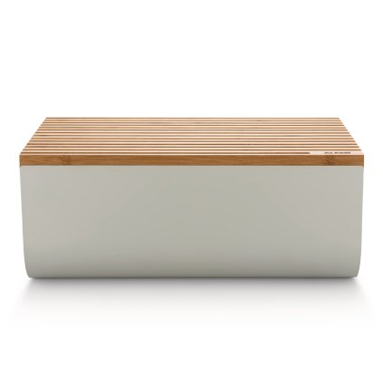 Brotkasten mit Schneidebrett MATTINA 34 cm, grau, stahl / bambus, Alessi