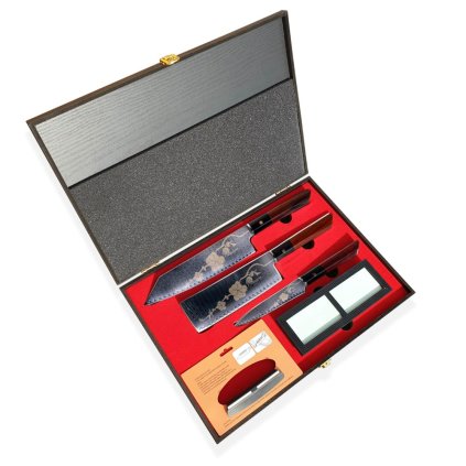 Japanisches Messer Set JOSHI SAKURA, 4-teilig, mit Schleifstein, Geschenkbox, Dellinger
