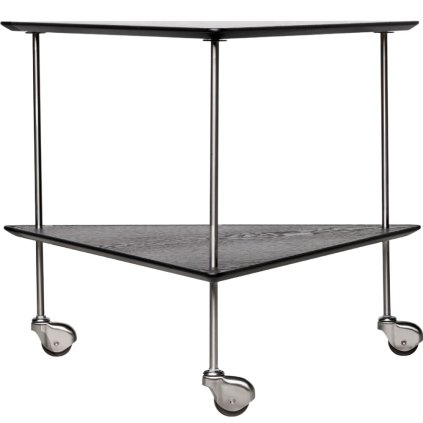 Servierwagen AJ 67 cm, schwarz, Edelstahl/Holz, Fritz Hansen