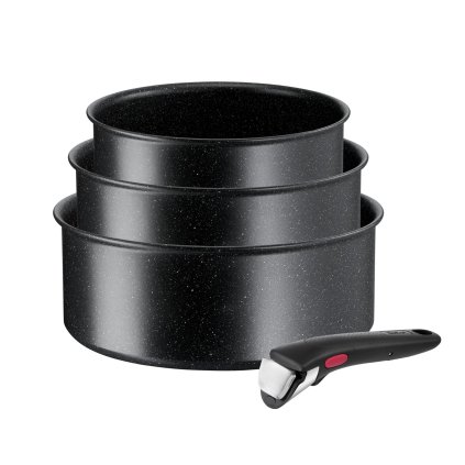 Kochtopfset INGENIO BLACK STONE L3998902, 4-teilig, schwarz, Aluminium, Tefal
