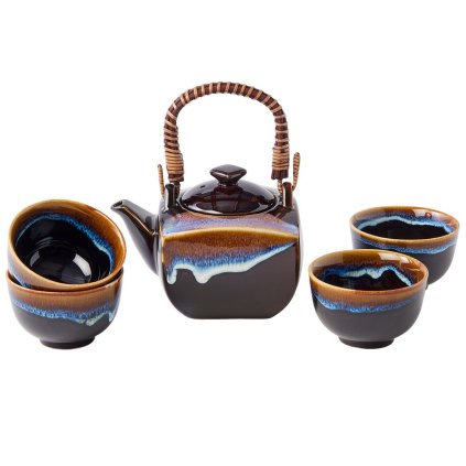Tee-Set TENMOKKU, set à 5 st, schwarz, keramik, MIJ