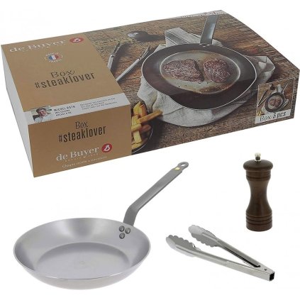 Steakpfanne MINERAL B 26 cm, mit Pfeffermühle und Küchenzange, de Buyer