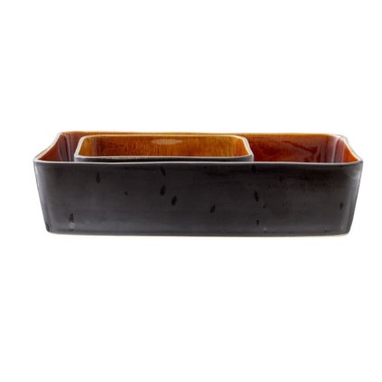 Auflaufform, 2er-Set, rechteckig, schwarz/amber, Bitz