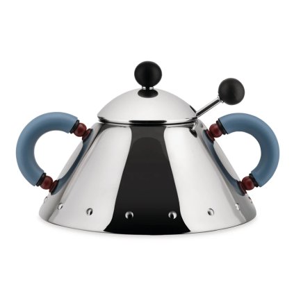 Zuckerdose 9097, mit Löffel, Silber/Blau, Alessi,