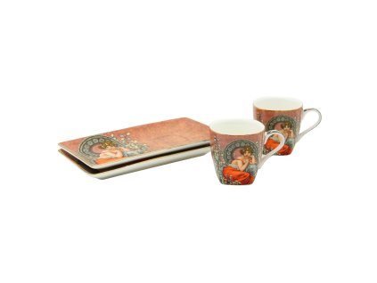 HOME ELEMENTS Espresso set 2 šálky, 90 ml, s podtácky, Mucha tmavý