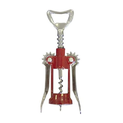 Vývrtka červená lakovaná s křídly,  17cm x 4, 5 cm