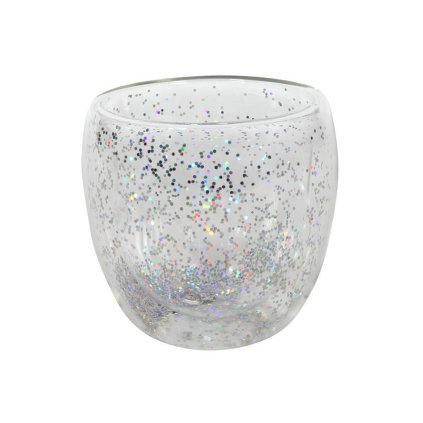 SKLENICE S DVOJÍM SKLEM S KONFETY 250 ML, STŘÍBRNÁ
