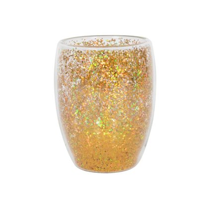 SKLENICE S DVOJÍM SKLEM S KONFETY 350 ML, ZLATÁ