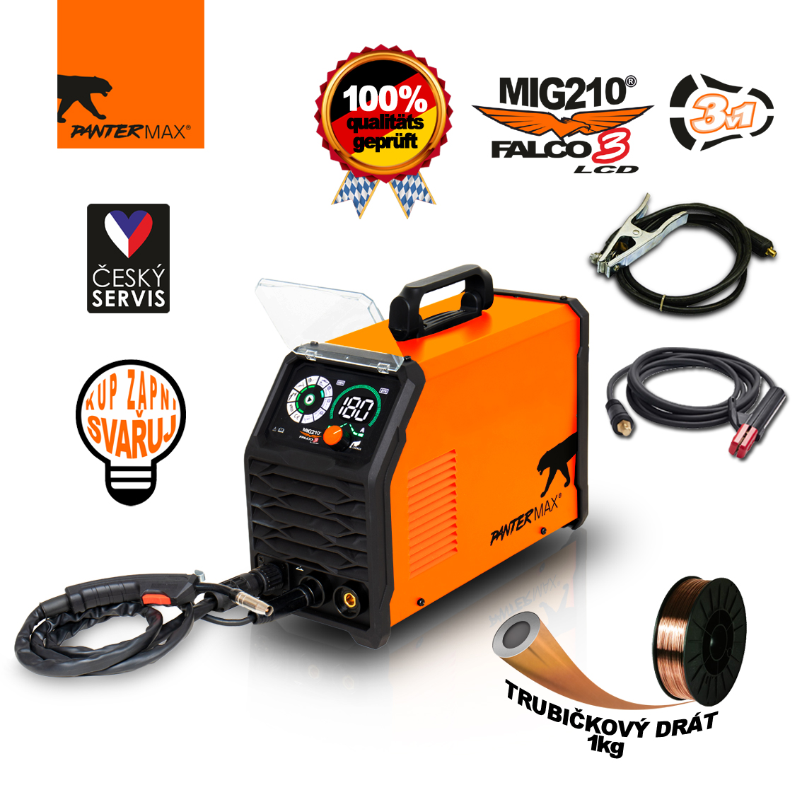 Zváračka PANTERMAX MIG210 FALCO 3 LCD s dvojkotúčovým podávačom a LCD displejom