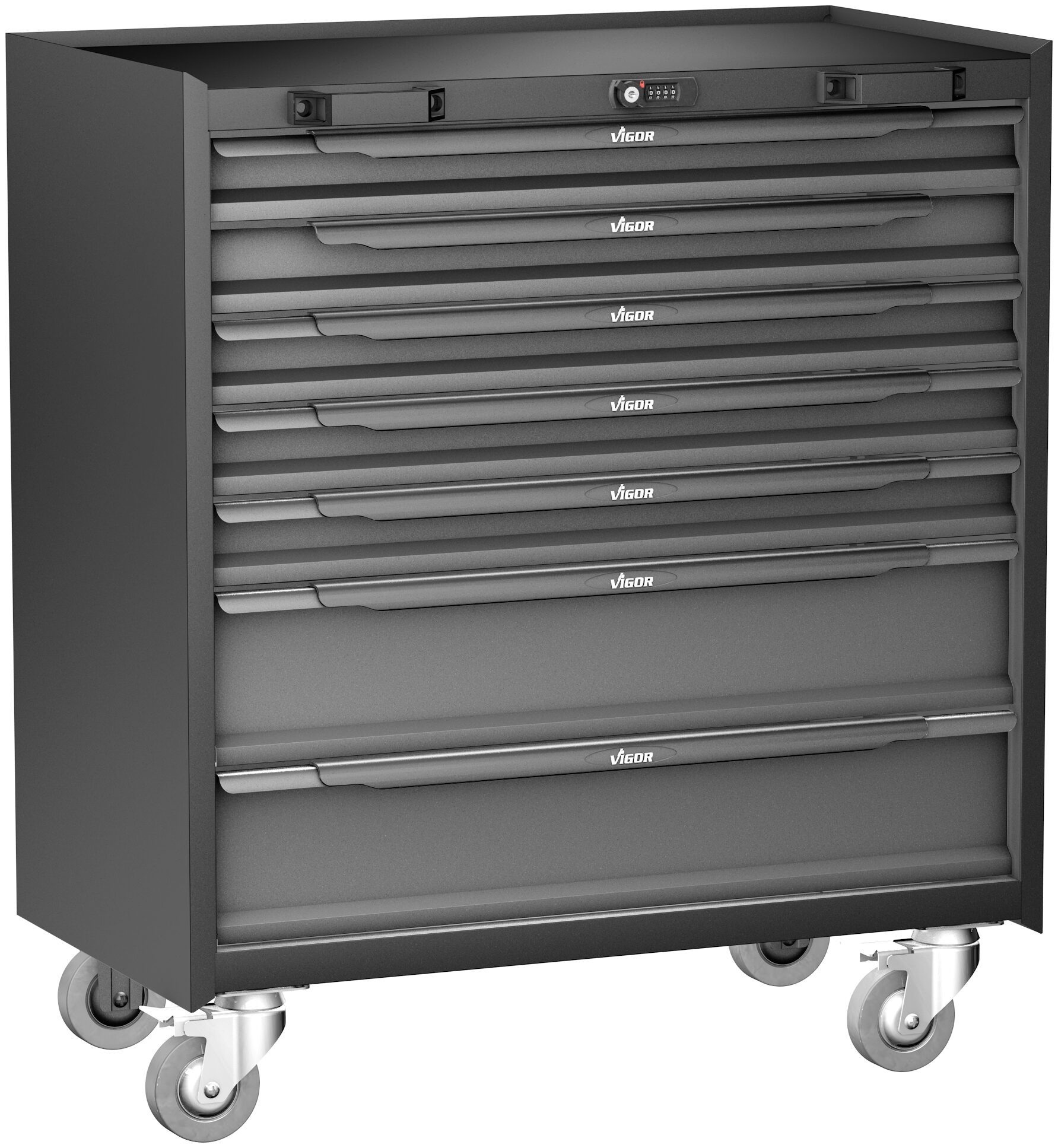 Dílenský vozík Vigor V6000-019XL se 7 zásuvkami, černá/šedá, XL vložky