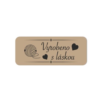 Štítek "Vyrobeno s láskou" klubíčko, 5x2 cm, umělá kůže, béžová