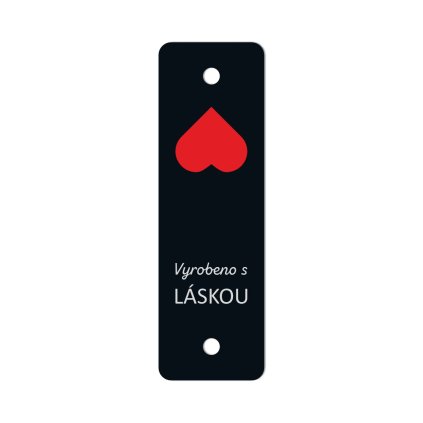 Štítek "Vyrobeno s LÁSKOU", 8x2,5 cm, horní okraj, černá