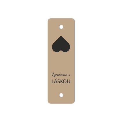 Štítek "Vyrobeno s LÁSKOU", 8x2,5 cm, horní okraj, béžová